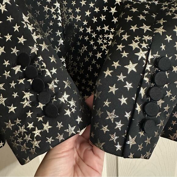 Saint Laurent Iconic Le Smoking Jacket Black w/ Silver Star Woven Jacquard FR 34 - Picture 9 of 15